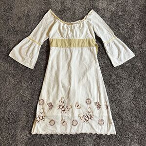 A-Line Babydoll Dress Butterfly Embroidered WAYAN Natural Wear Womens S Milkmaid